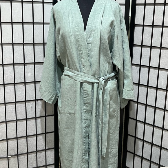 Busatti SAGE GREEN Linen KIMONO BATH ROBE MADE IN ITALY, SIZE S - Picture 4 of 9